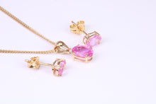Load image into Gallery viewer, Oval Drop cut Pink Sapphire Matching Stud Earrings and Necklace set in Yellow Gold