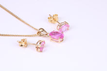 Load image into Gallery viewer, Oval Drop cut Pink Sapphire Matching Stud Earrings and Necklace set in Yellow Gold