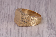 Load image into Gallery viewer, Square Bark Finish Signet Ring, made in your choice of Precious Metals, British Hallmarked