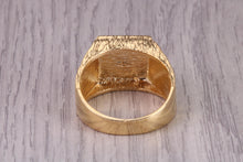 Load image into Gallery viewer, Square Bark Finish Signet Ring, made in your choice of Precious Metals, British Hallmarked