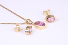 Load image into Gallery viewer, Oval cut Pink Sapphire Earrings and Matching Necklace Set in Yellow Gold