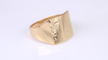 Load image into Gallery viewer, Large Patterned Yellow Gold Signet Ring, available in your choice off precious metals