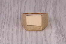 Load image into Gallery viewer, Square Bark Finish Signet Ring, made in your choice of Precious Metals, British Hallmarked