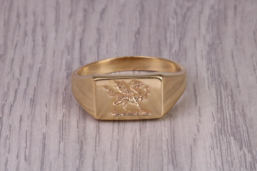Welsh Dragon Signet Ring, made in your choice of precious metal, British Hallmarked