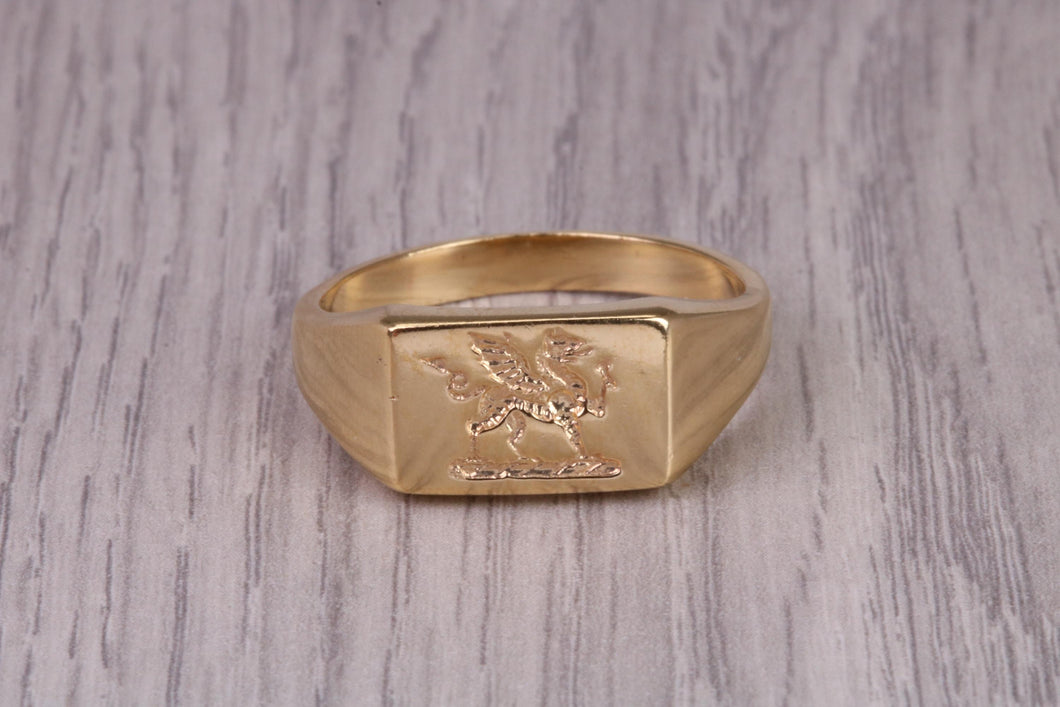 Welsh Dragon Signet Ring, made in your choice of precious metal, British Hallmarked