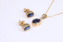 Load image into Gallery viewer, Oval cut Blue Sapphire Earrings with Matching Necklace