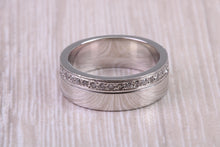 Load image into Gallery viewer, Very chunky 7 mm wide full circle Diamond set Platinum Band, good solid weighty feel, British hallmarked
