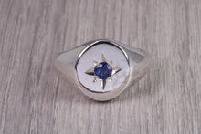 Load image into Gallery viewer, Sapphire set Chunky Oval Faced Signet Ring in Solid Cast Silver