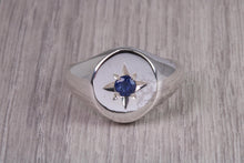 Load image into Gallery viewer, Sapphire set Chunky Oval Faced Signet Ring in Solid Cast Silver