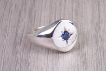 Load image into Gallery viewer, Sapphire set Chunky Oval Faced Signet Ring in Solid Cast Silver