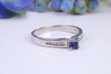 Load image into Gallery viewer, Blue Sapphire and Diamond set Platinum Ring, Square cut Sapphire with Square cut Diamonds