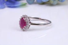 Load image into Gallery viewer, One carat Stunning Ruby and Diamond Cluster Ring, set in White Gold, British Hallmarked