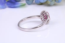 Load image into Gallery viewer, One carat Stunning Ruby and Diamond Cluster Ring, set in White Gold, British Hallmarked