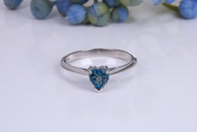 Load image into Gallery viewer, Heart Shape Blue Topaz set White Gold Ring, British Hallmarked