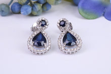 Load image into Gallery viewer, Pear Drop cut Blue Sapphire and Diamond set White Gold Dropper Earrings, Very Dressy