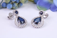 Load image into Gallery viewer, Pear Drop cut Blue Sapphire and Diamond set White Gold Dropper Earrings, Very Dressy