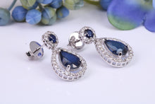Load image into Gallery viewer, Pear Drop cut Blue Sapphire and Diamond set White Gold Dropper Earrings, Very Dressy