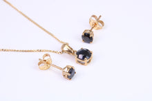 Load image into Gallery viewer, Round cut Blue Sapphire Earrings with Matching Necklace