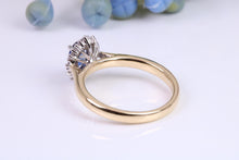Load image into Gallery viewer, Beautiful Blue Sapphire and Diamond Halo set 18ct Yellow Ring, British Hallmarked