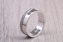 Load image into Gallery viewer, Very chunky 7 mm wide full circle Diamond set Platinum Band, good solid weighty feel, British hallmarked