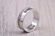 Load image into Gallery viewer, Very chunky 7 mm wide full circle Diamond set Platinum Band, good solid weighty feel, British hallmarked