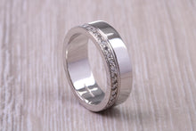 Load image into Gallery viewer, Very chunky 7 mm wide full circle Diamond set Platinum Band, good solid weighty feel, British hallmarked