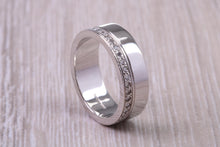 Load image into Gallery viewer, Very chunky 7 mm wide full circle Diamond set Platinum Band, good solid weighty feel, British hallmarked