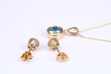 Load image into Gallery viewer, Round cut Blue Topaz Matching Earrings and Necklace set in Yellow Gold