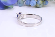 Load image into Gallery viewer, Blue Sapphire and Diamond set Platinum Ring, Square cut Sapphire with Square cut Diamonds