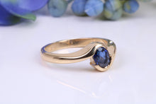 Load image into Gallery viewer, Beautiful 0.90 carat Oval cut Blue Sapphire Twist Shank Solitaire, British Hallmarked Yellow Gold