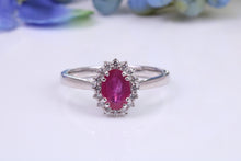 Load image into Gallery viewer, One carat Stunning Ruby and Diamond Cluster Ring, set in White Gold, British Hallmarked
