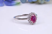 Load image into Gallery viewer, One carat Stunning Ruby and Diamond Cluster Ring, set in White Gold, British Hallmarked