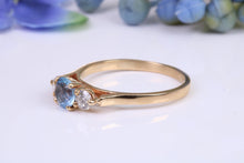 Load image into Gallery viewer, Aquamarine and Diamond set Yellow Gold Trilogy Ring