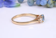 Load image into Gallery viewer, Aquamarine and Diamond set Yellow Gold Trilogy Ring