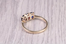 Load image into Gallery viewer, 1.50ct Royal Blue Sapphire Trilogy set Ring, Made From 9ct Yellow Gold, British Hallmarked