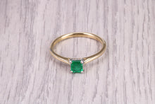 Load image into Gallery viewer, Dainty Emerald set 18ct Yellow Gold Solitaire, British Hallmarked, Third of a carat Emerald