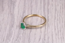 Load image into Gallery viewer, Dainty Emerald set 18ct Yellow Gold Solitaire, British Hallmarked, Third of a carat Emerald