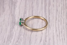 Load image into Gallery viewer, Dainty Emerald set 18ct Yellow Gold Solitaire, British Hallmarked, Third of a carat Emerald