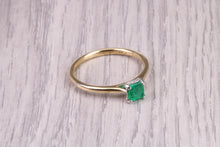 Load image into Gallery viewer, Dainty Emerald set 18ct Yellow Gold Solitaire, British Hallmarked, Third of a carat Emerald