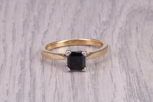 Load image into Gallery viewer, Square cut Blue Sapphire Solitaire, made from 18ct Yellow Gold, British Hallmarked