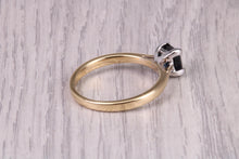 Load image into Gallery viewer, Square cut Blue Sapphire Solitaire, made from 18ct Yellow Gold, British Hallmarked