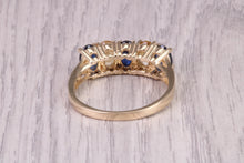 Load image into Gallery viewer, Royal Blue Sapphire and Citrine set Five stone Ring, Made From Yellow Gold, British Hallmarked, Not very often seen combination of Gemstones