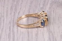 Load image into Gallery viewer, Royal Blue Sapphire and Citrine set Five stone Ring, Made From Yellow Gold, British Hallmarked, Not very often seen combination of Gemstones