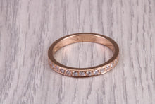 Load image into Gallery viewer, 3 mm Wide Natural Round cut Diamond set 18ct Rose Gold Band, British Hallmarked