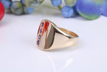 Load image into Gallery viewer, Four Natural Blue Sapphire set Yellow Gold Signet Ring, Made From Solid Cast Yellow Gold, British Hallmarked