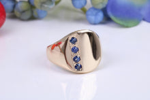 Load image into Gallery viewer, Four Natural Blue Sapphire set Yellow Gold Signet Ring, Made From Solid Cast Yellow Gold, British Hallmarked
