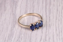 Load image into Gallery viewer, 1.50ct Royal Blue Sapphire Trilogy set Ring, Made From 9ct Yellow Gold, British Hallmarked
