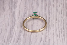 Load image into Gallery viewer, Dainty Emerald set 18ct Yellow Gold Solitaire, British Hallmarked, Third of a carat Emerald