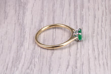 Load image into Gallery viewer, Dainty Emerald set 18ct Yellow Gold Solitaire, British Hallmarked, Third of a carat Emerald
