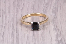 Load image into Gallery viewer, Square cut Blue Sapphire Solitaire, made from 18ct Yellow Gold, British Hallmarked